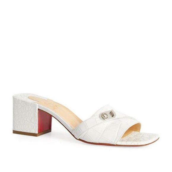 Christian Louboutin Shoes - Christian Louboutin LOCK ART 55 Croc Leather Mule Sandals Block Heel Shoes